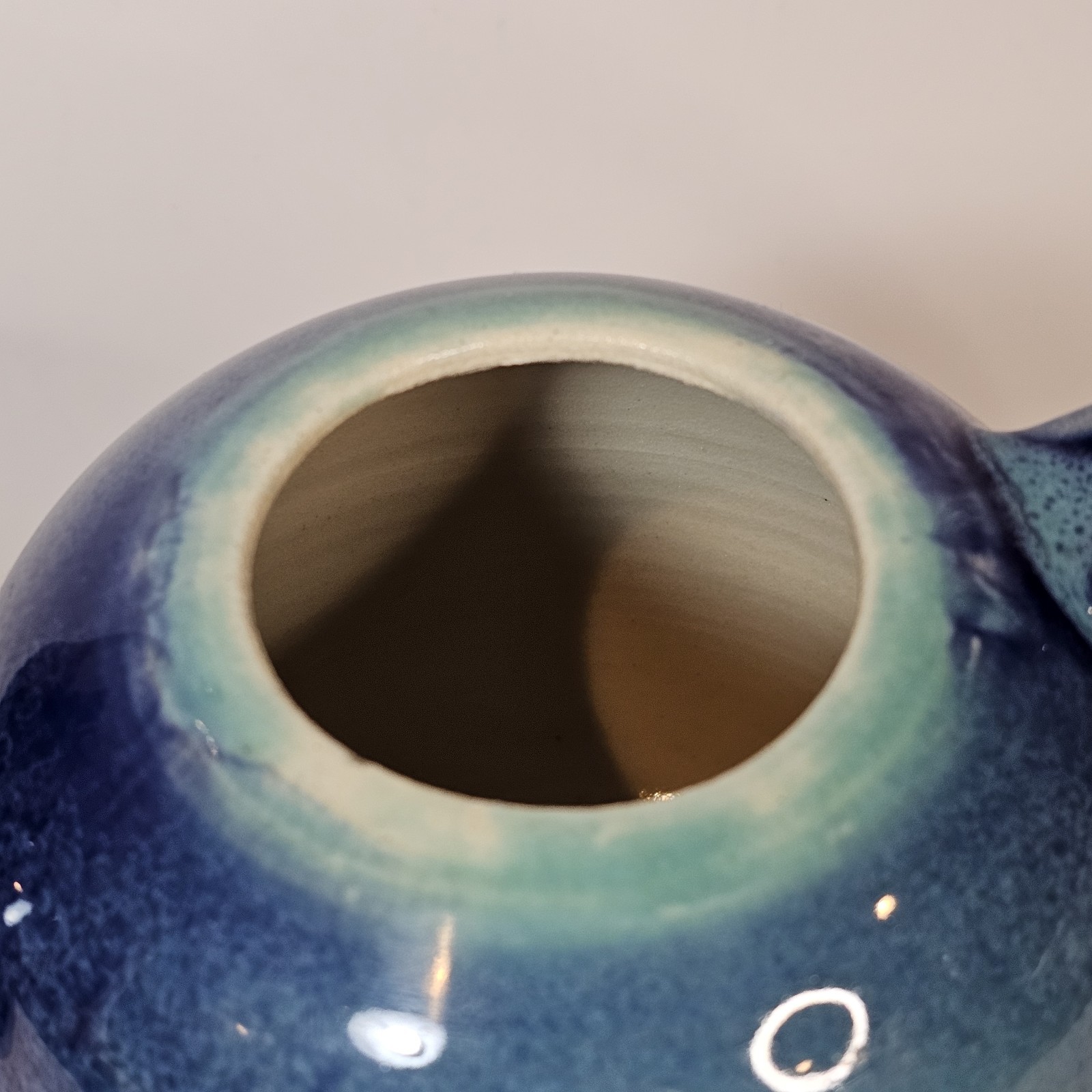 Signed Studio Art Pottery Handmade Teapot Ombre Blue Green Glaze Ceramic