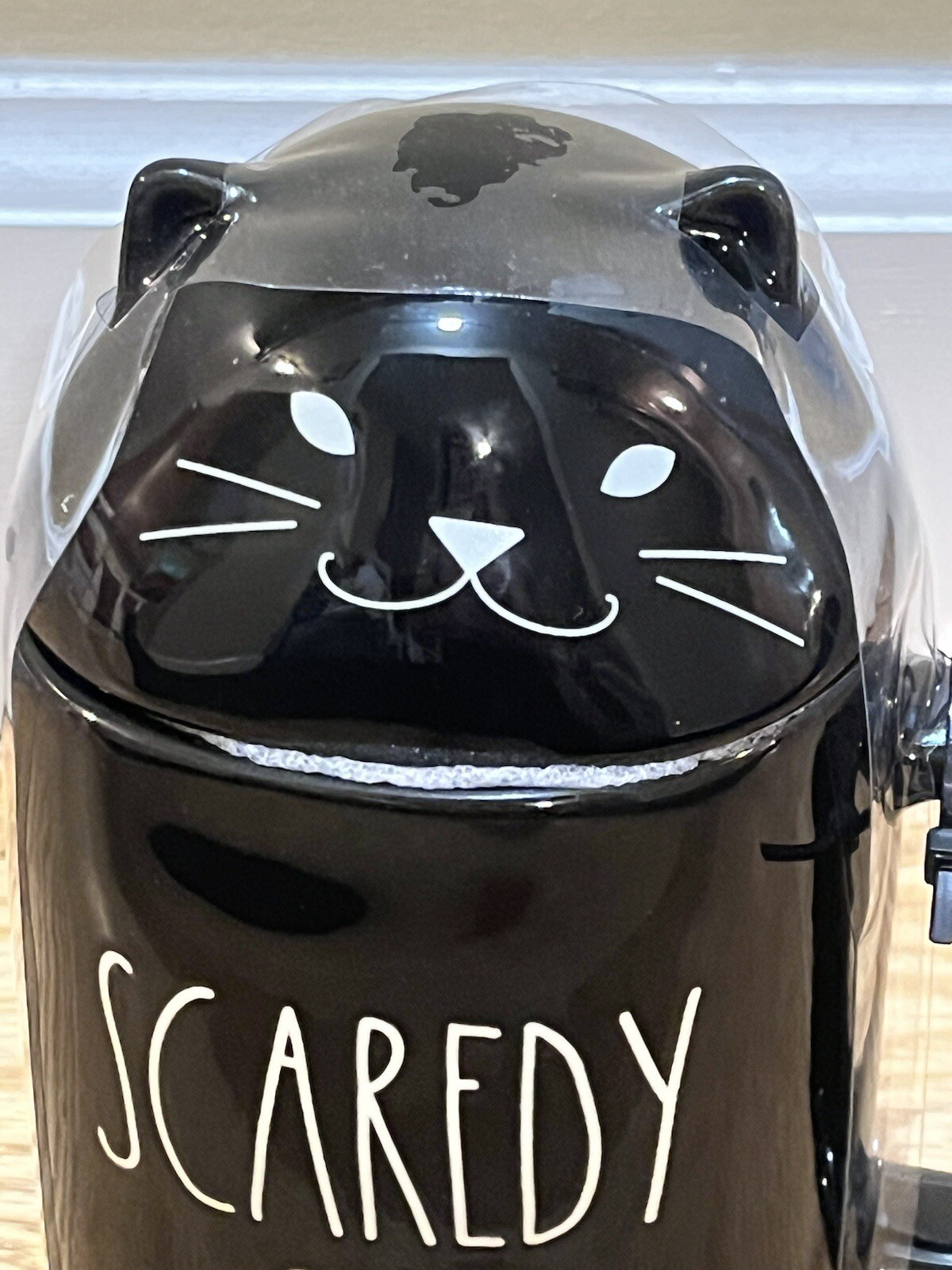 Rae Dunn by Magenta “Scaredy Cat” Black Mug w Cat Topper Brand New Halloween