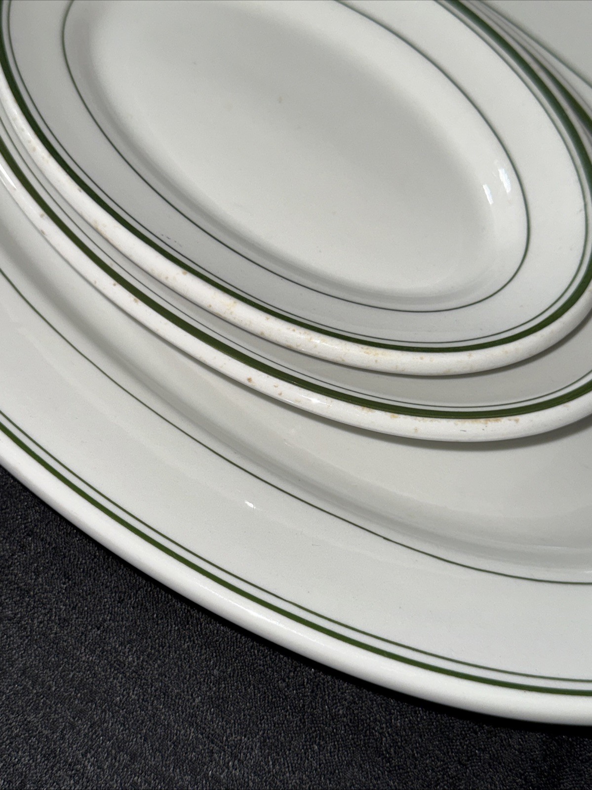 15.5” Sterling Vitrified China Restaurant Ware Green Oval Patter Plate Lot Of 3