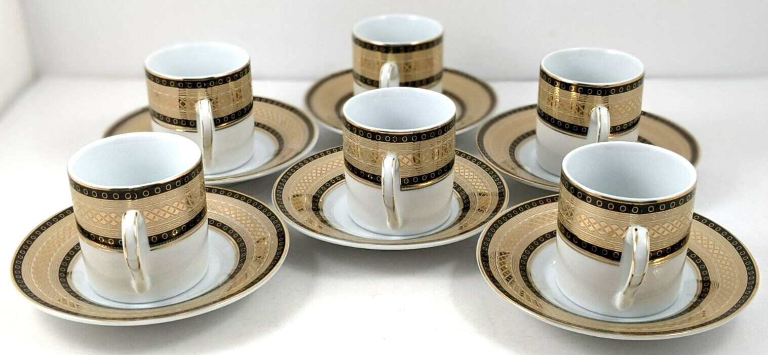 Nour Black Gold Porcelain Demitasse Cups And Saucers Twelve Piece Set