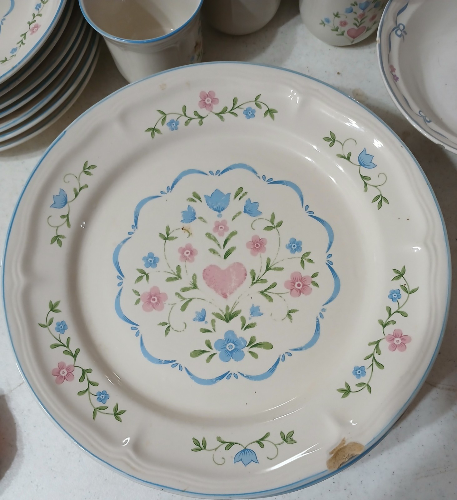 Set Of 5 Newcor Stoneware 10.5″ Dinner Plates Country Charm 1992 Vintage #6138
