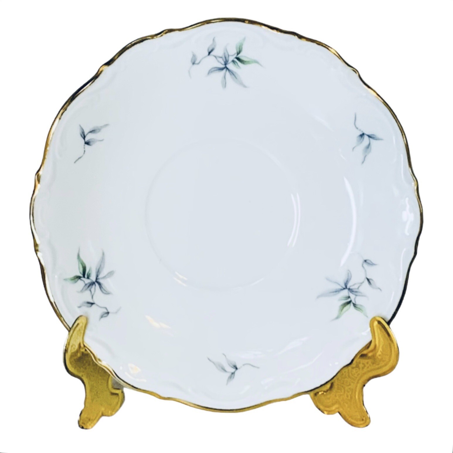 Mitterteich GREEN MING 9901 Flowers Gold Scalloped Saucer Bavaria Germany NEW