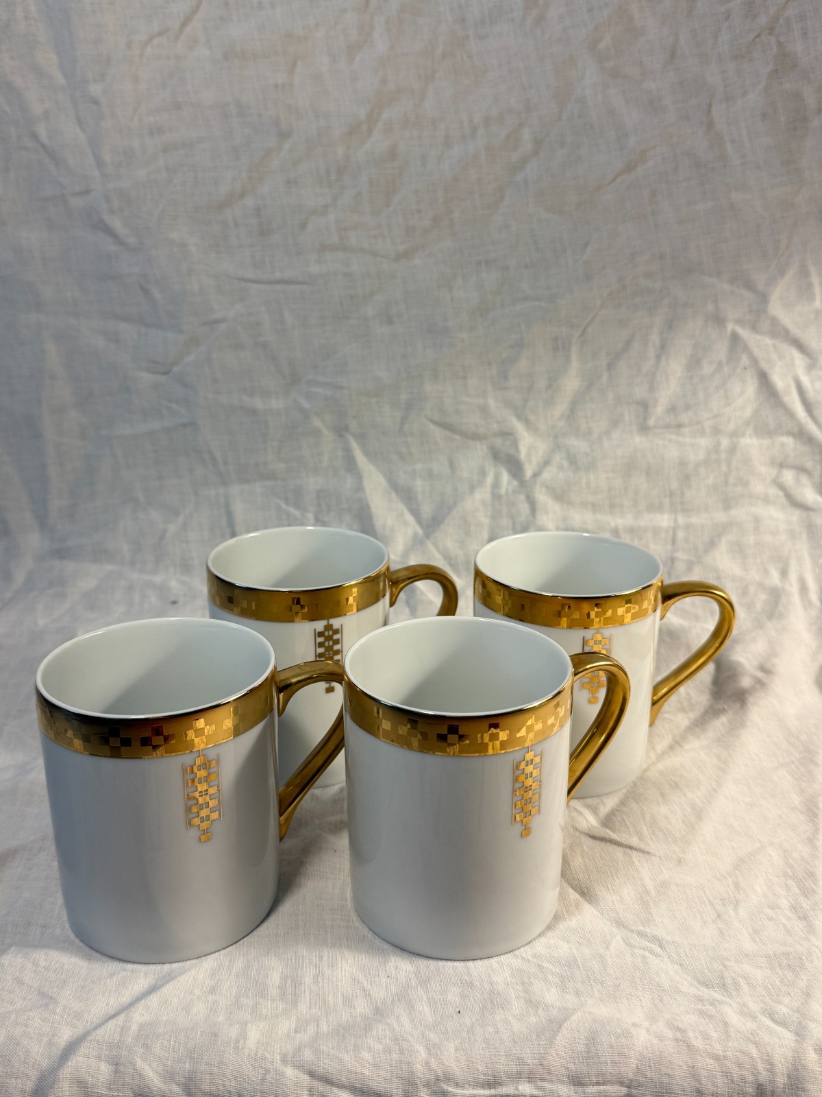 Set of 4 Tiffany & Co. Frank Lloyd Wright Imperial Gilded Porcelain Coffee Mugs