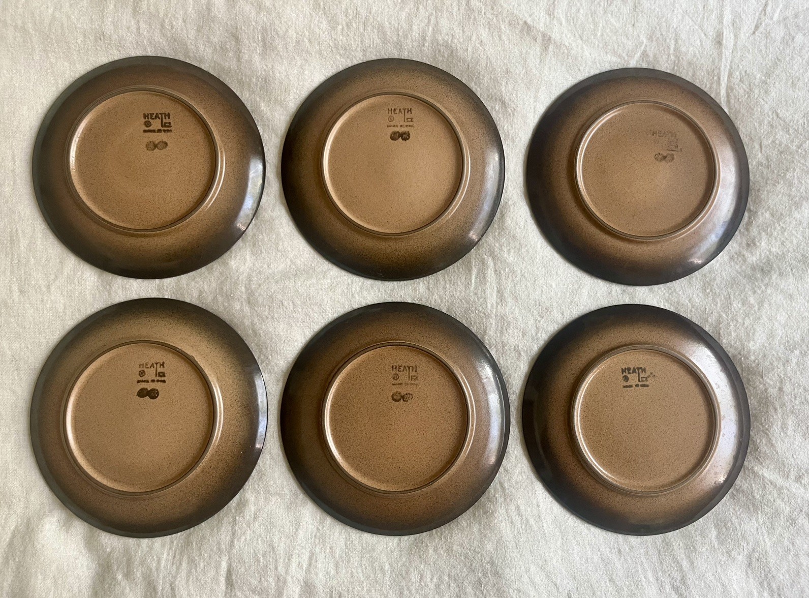 6 Vintage Heath Ceramics 6.25” Coupe Plates Pumpkin Nutmeg MCM Edith Heath