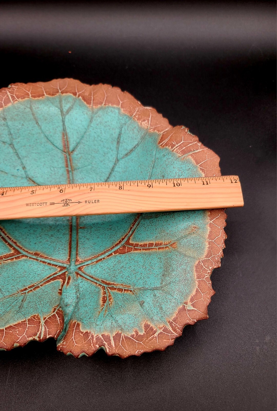 Large Studio Art Pottery Turquoise Maple Leaf Bowl Serving Dish 2007 SIGNED