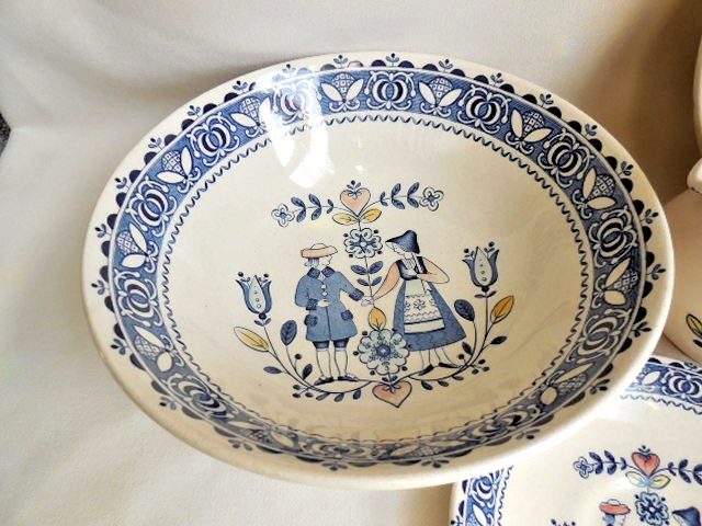 Staffordshire Old Granite Hearts Flowers Saucers + Creamer & Sugar +Serving Bowl
