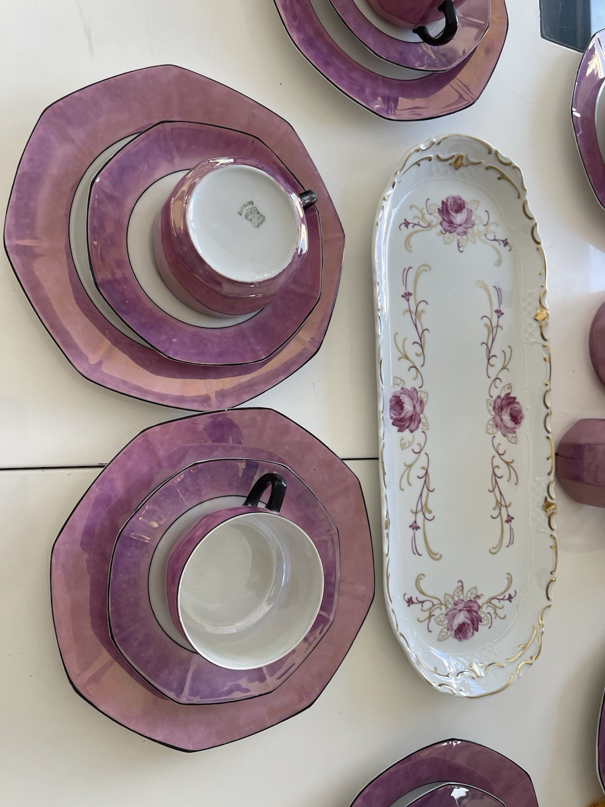 Weimar Porcelain Octagonal Shape 21Pc Mocca Set , Violet-See Details