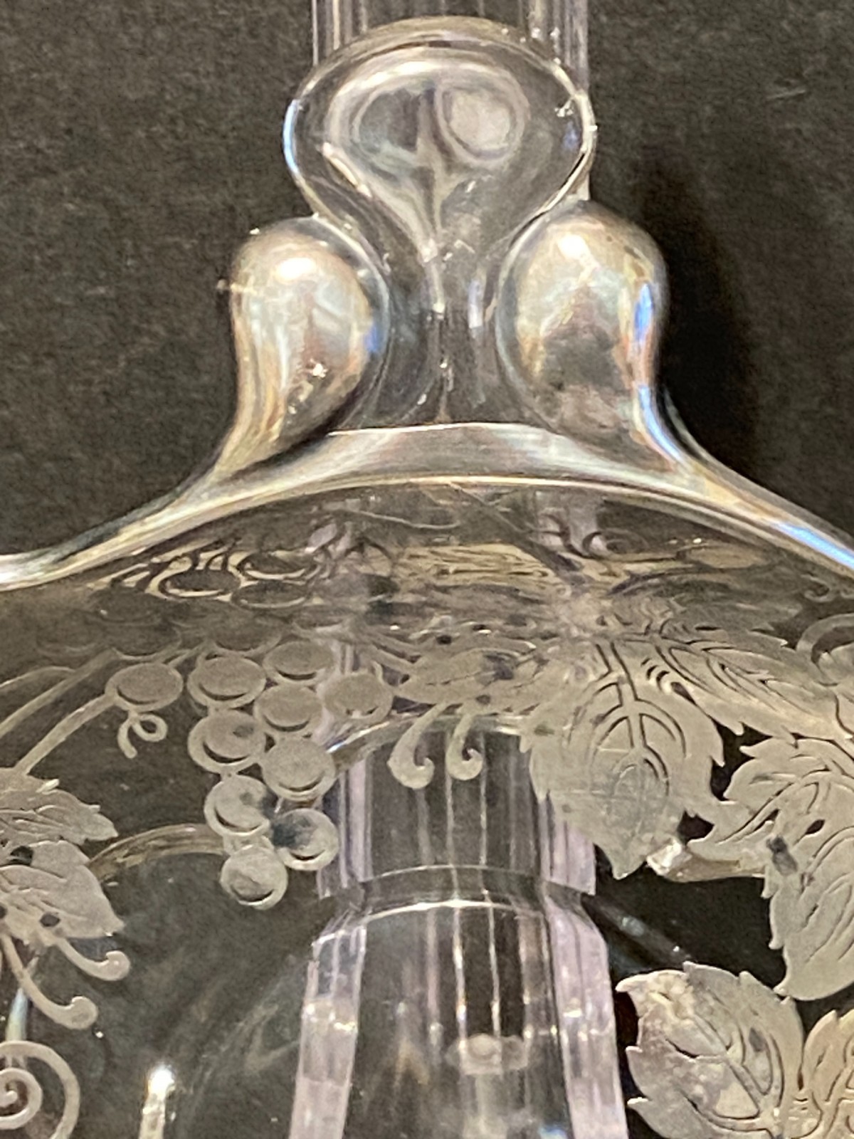 Vintage Silver Overlay Glass Candy Nut Dish Grape Vines Leaves Grapes