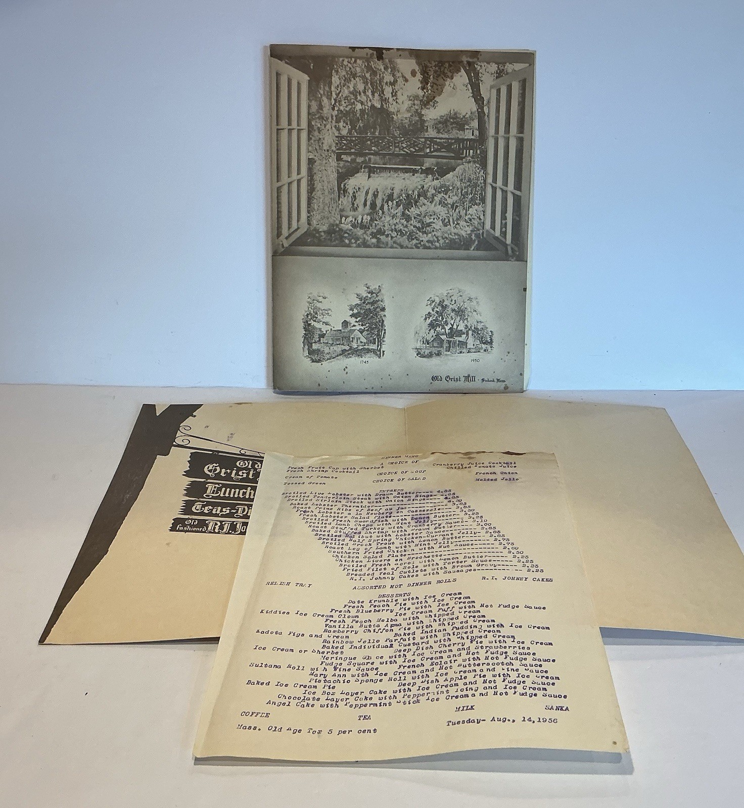 Vintage Menus Set 2 Minnesota “Old Grist Mill” Dated 1956