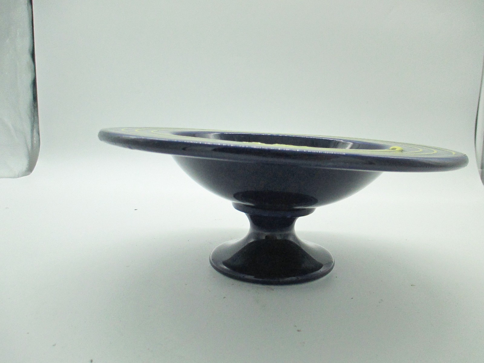 Haeger Ceramic Cobalt Blue and Yellow Pedestal Compote Candy Dish-Gorgeous