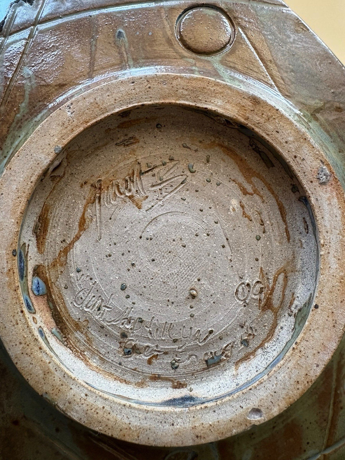 Studio Art Pottery Platter / Tray With Botanical Motifs, Incised And Signed