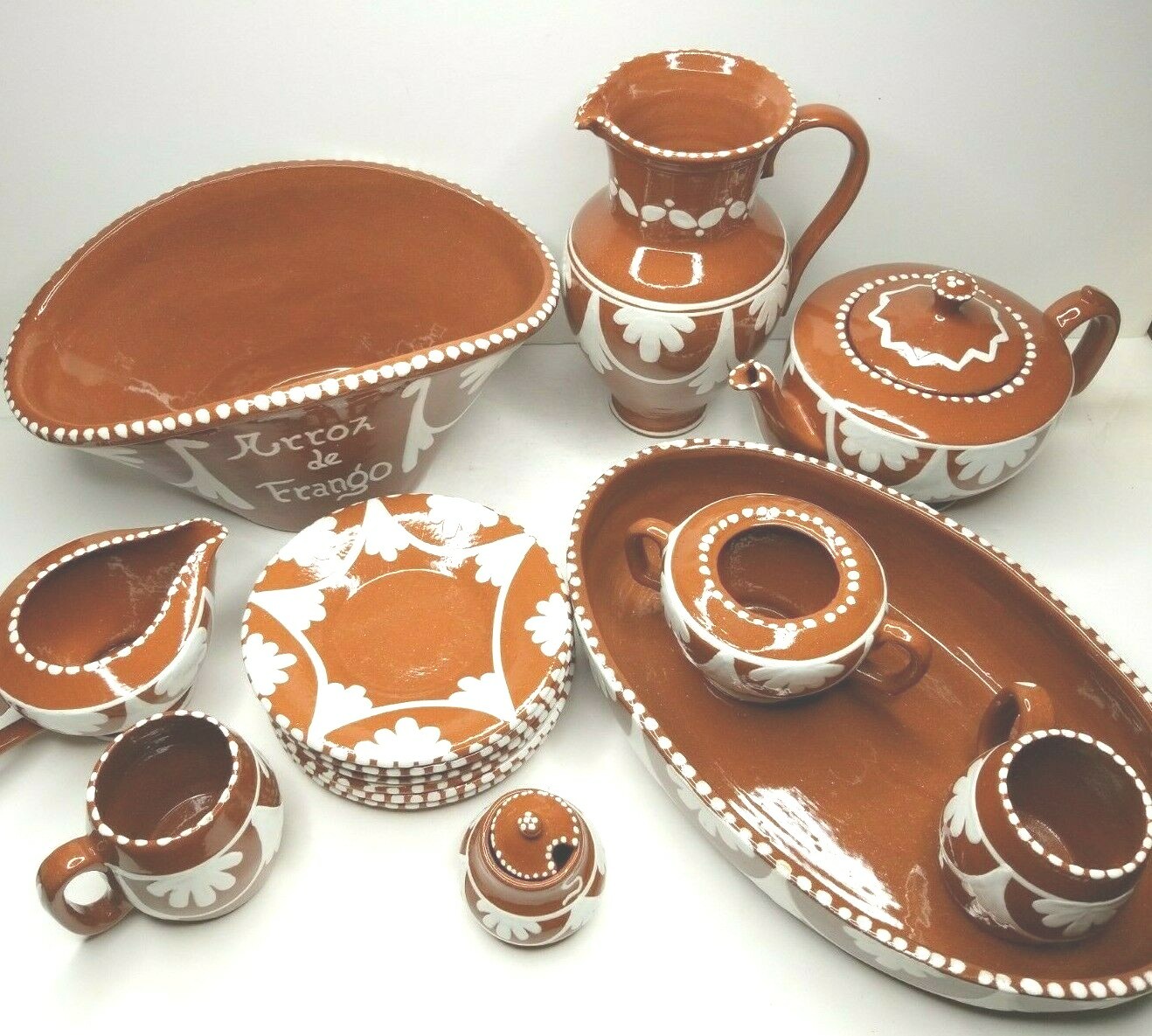 15 Pc Obar Terra Cotta Plates Teapot Pitcher Bowl Cream Cup Cruz Legue Portugal