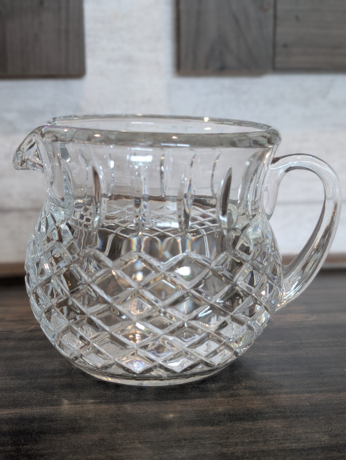 FTD Crystal squat retro criss cross pattern water pitcher 16oz