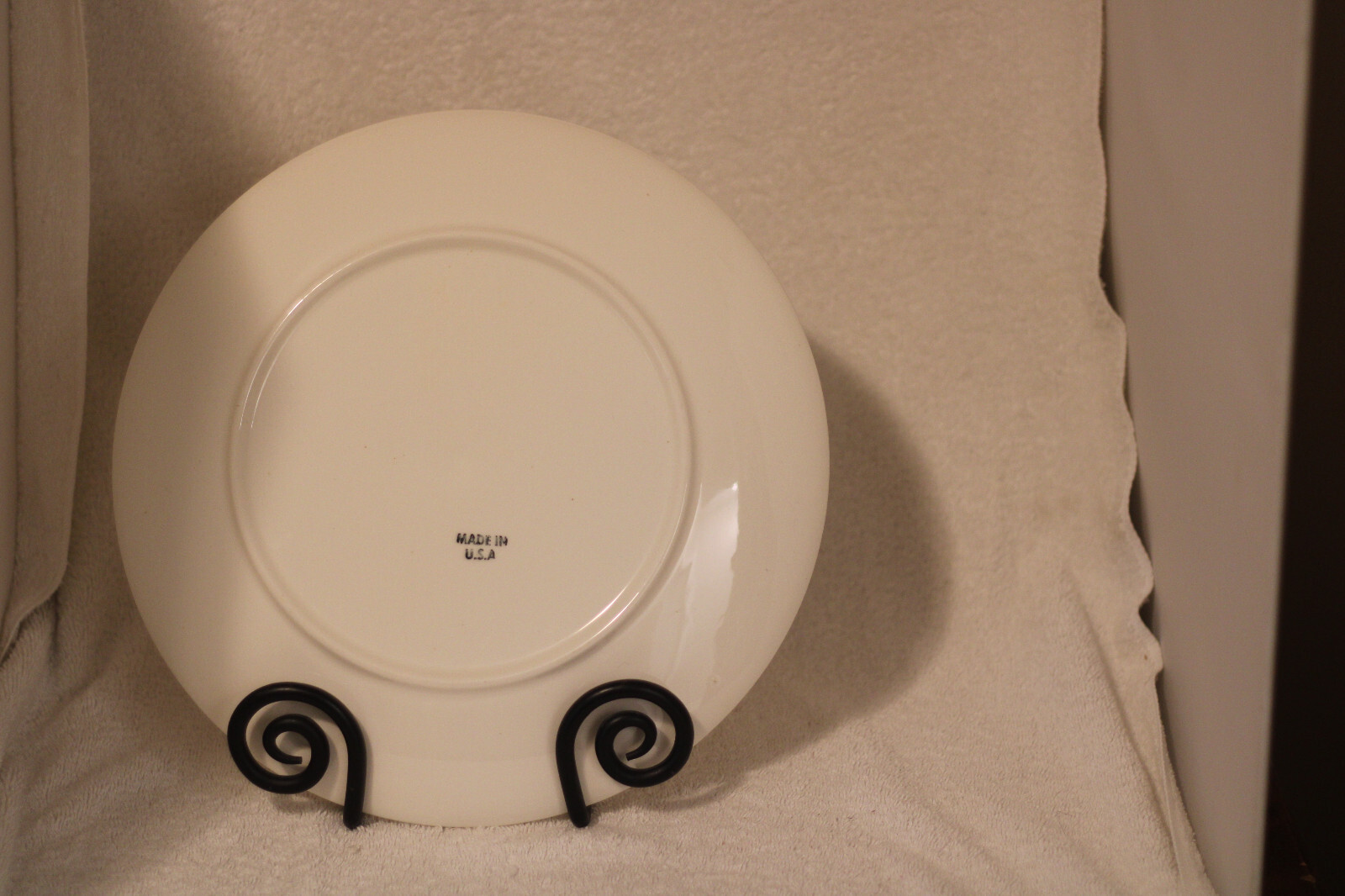 Round Yellow Rim , White, Ceramic Platter, 12 1/4 “, Made in USA, Pre Owned