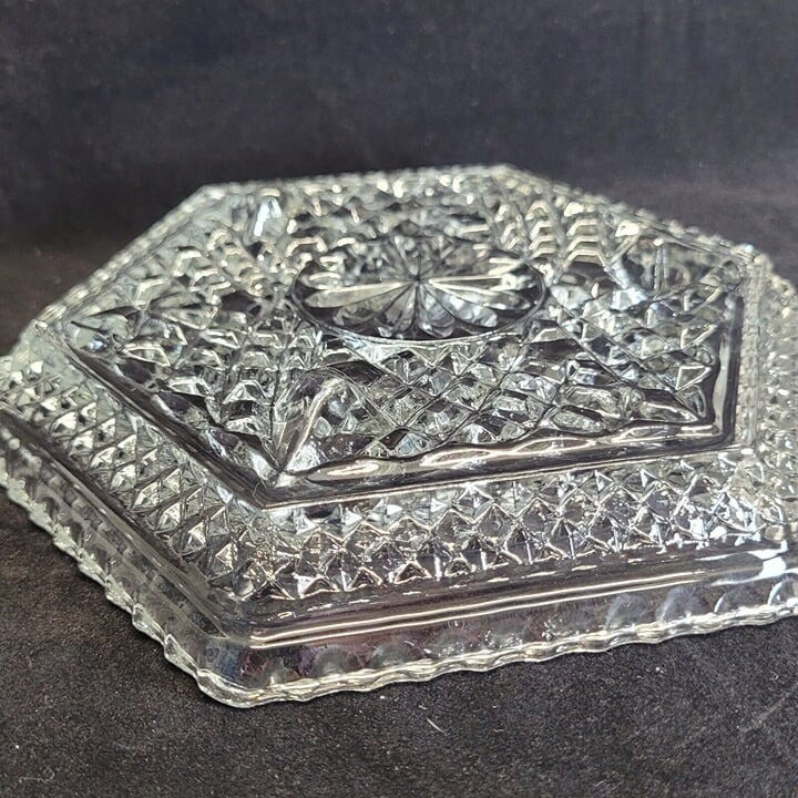 Anchor Hocking Wexford Hexagon 6 Sided Plate Sandwich Serving Clear Glass Footed