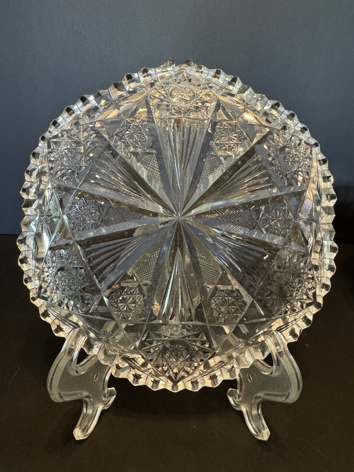 Antique American Brilliant Period Crystal Glass Cut Plate And Bowl