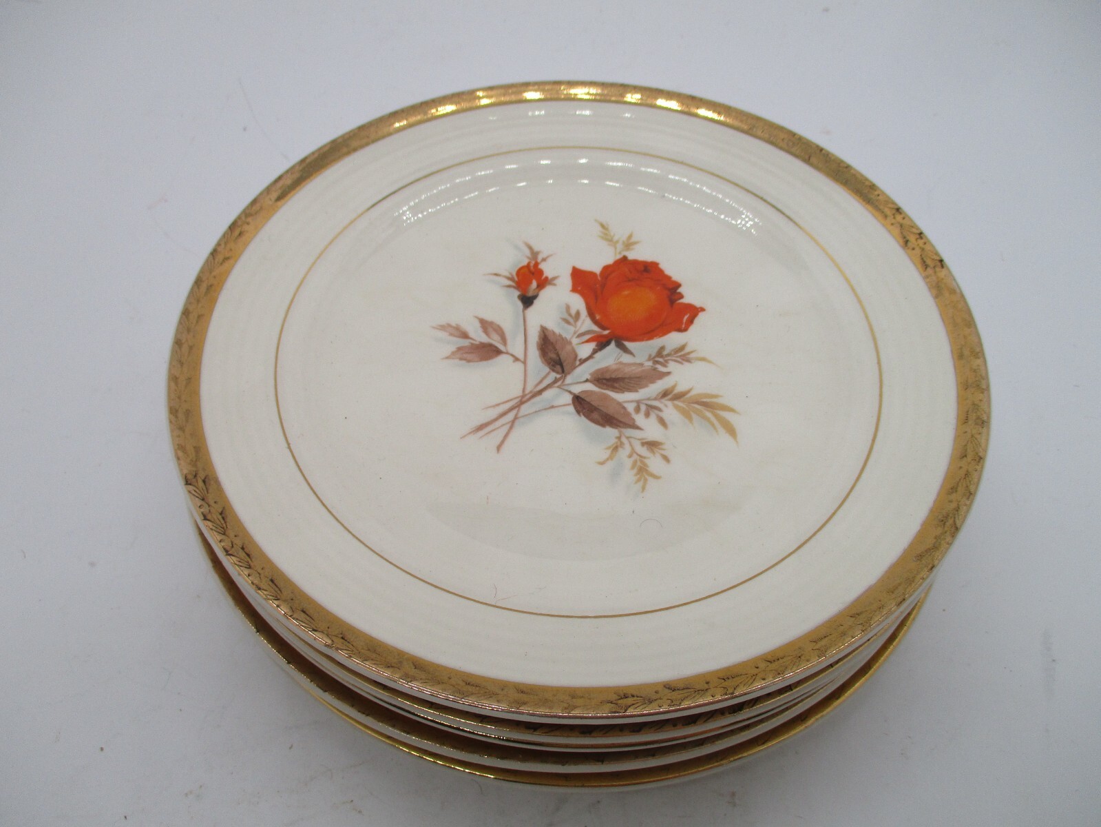 Triumph American Limoges-Vermillion Rose 6 @ 7″ Plates Sebring Ohio 22k