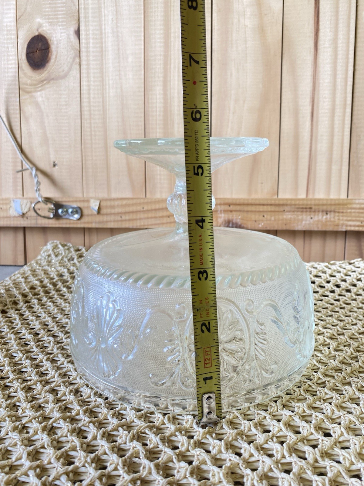 Vintage Clear Pressed Glass Pedestal Compote Bowl Decorative Pattern Glossy