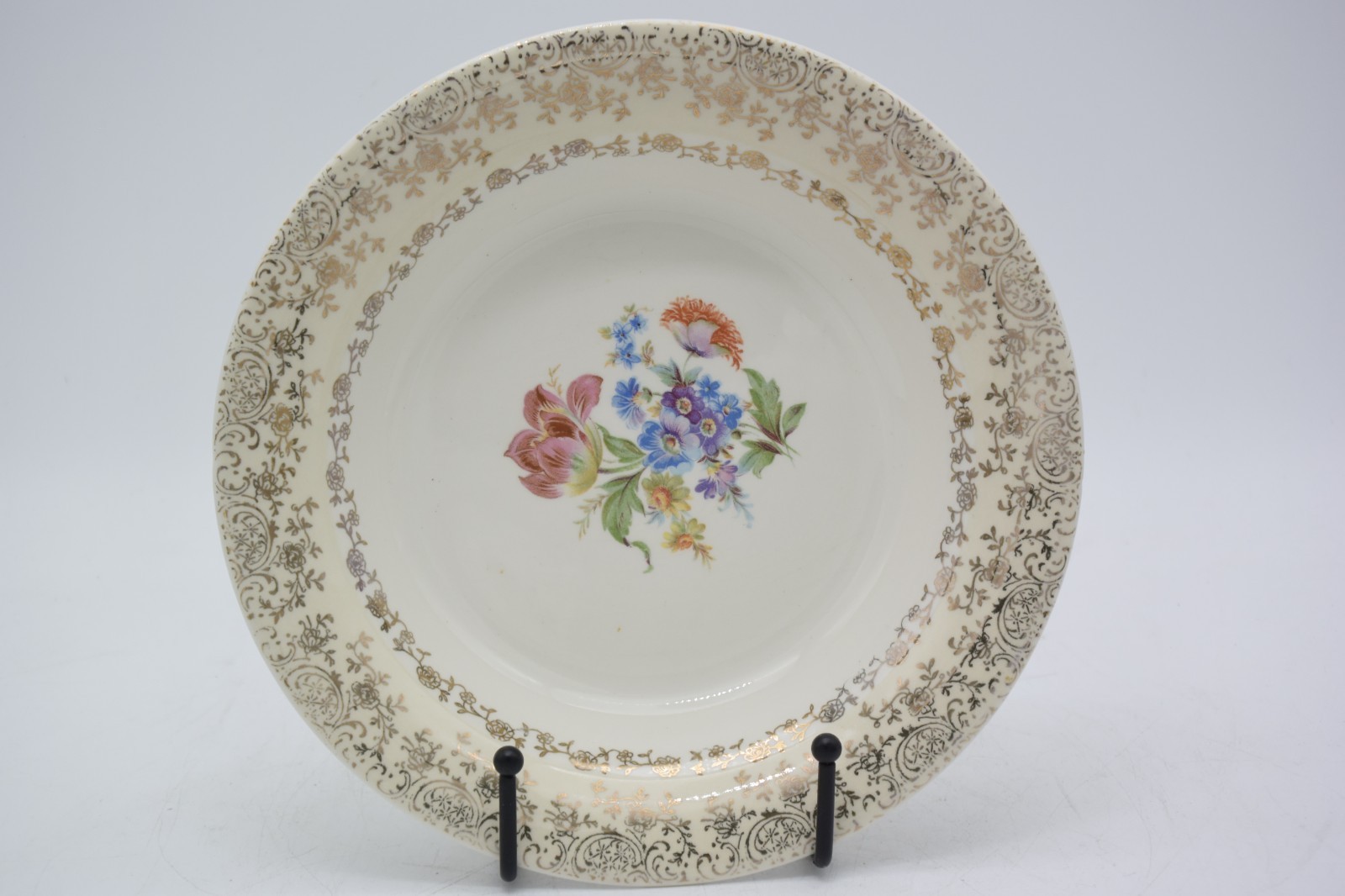 Set 4 Vintage 8″ Union Made 22K Gold Trim Floral Bowls Porcelain Salad Soup USA