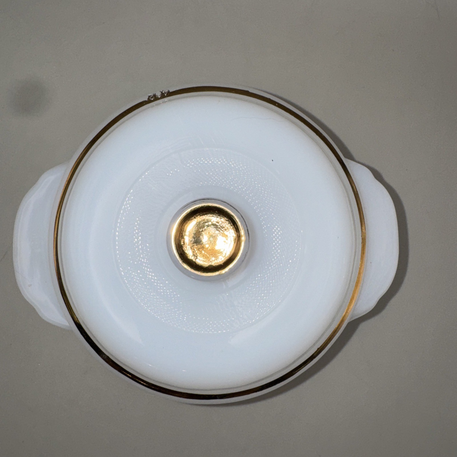 Fire King Milk Glass Covered Dish Gild Gilt Trim Vintage