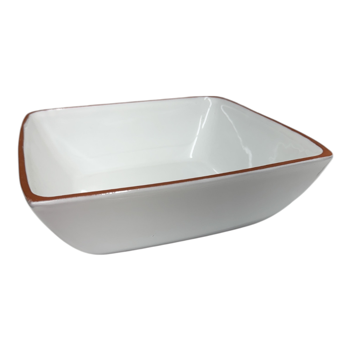 Euro Ceramica Large White Square Bowl Terracotta Rim Portugal 10 3/8″