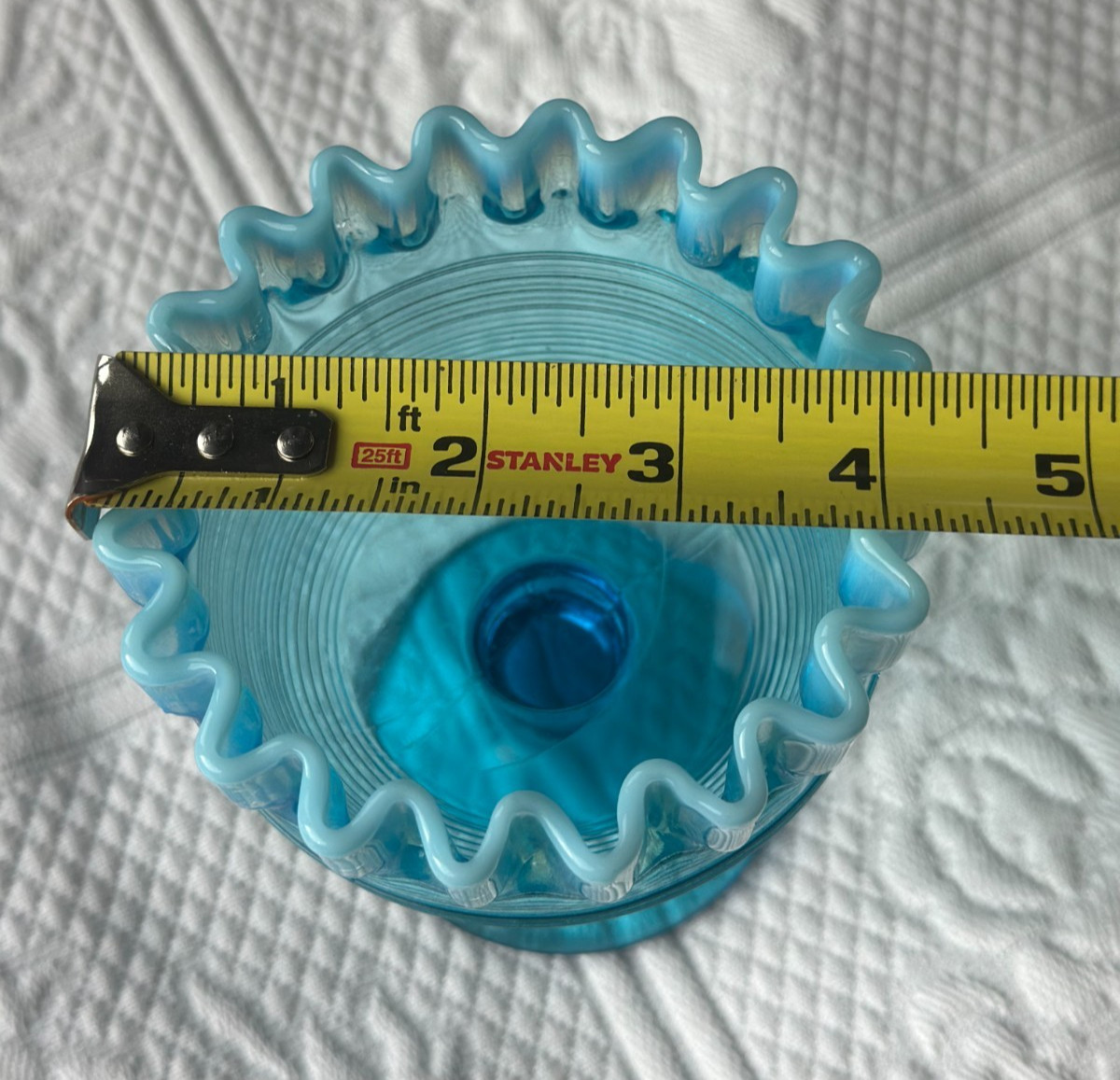 VTG Northwood ~1905 Spool-of-Threads Pedestal Opalescent-Crimp Blue Compote READ