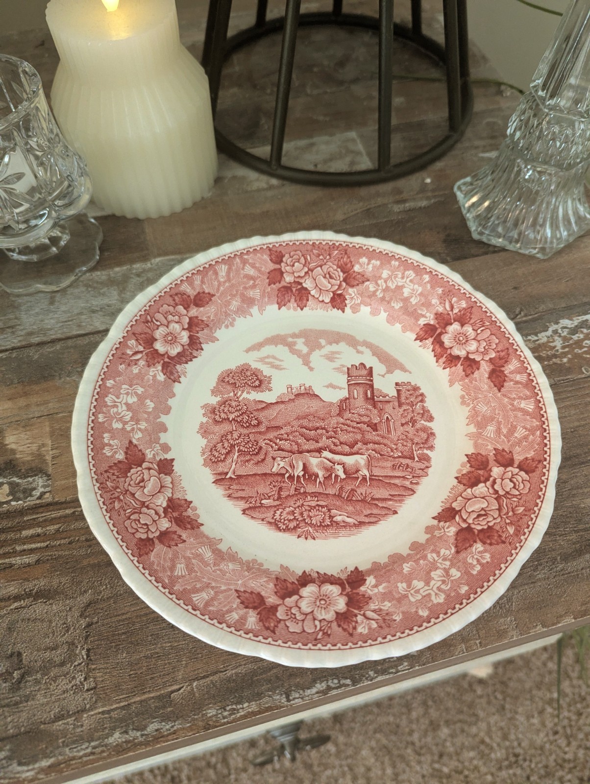 Vintage Adams English Scenic Red Transferware Ironstone Plate | Made in England