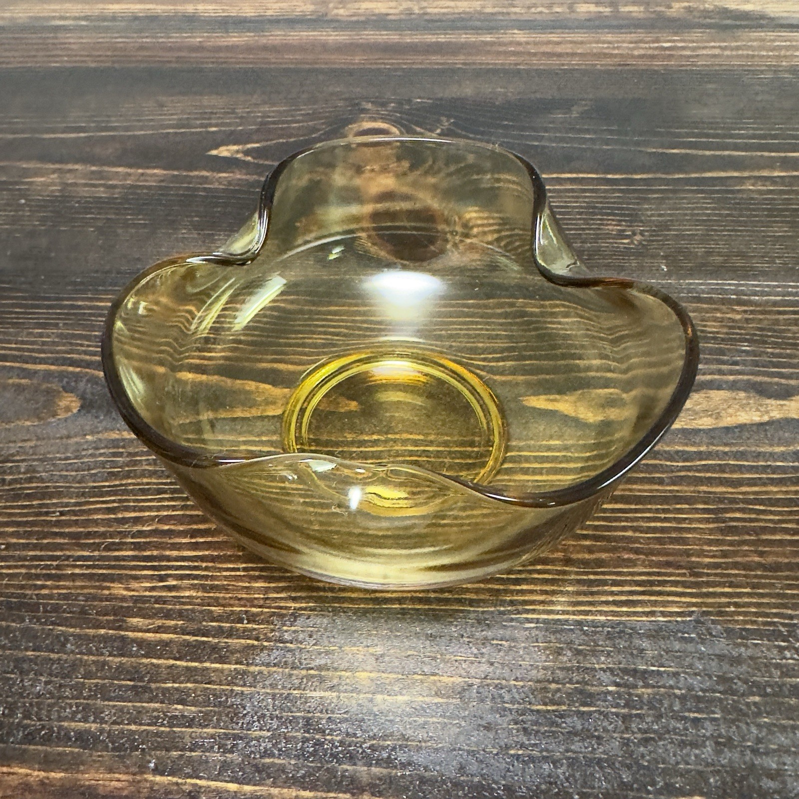 Anchor Hocking Dip Bowl Light Amber Folded Pinched Sides Candy Dish Ash Tray