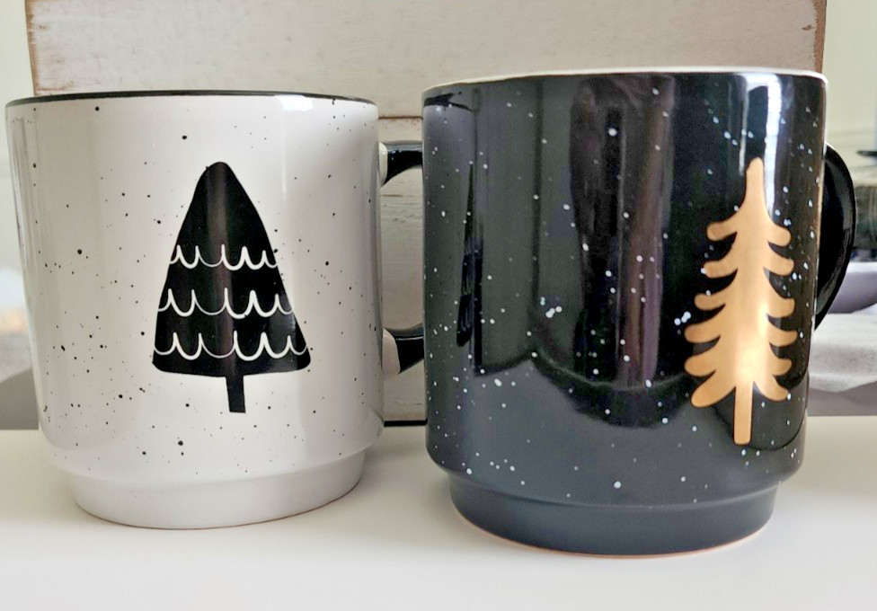 Frankie Grey Stoneware Mug Set Tree Design Black/White 2 Mugs – 4 In x 3.5 In