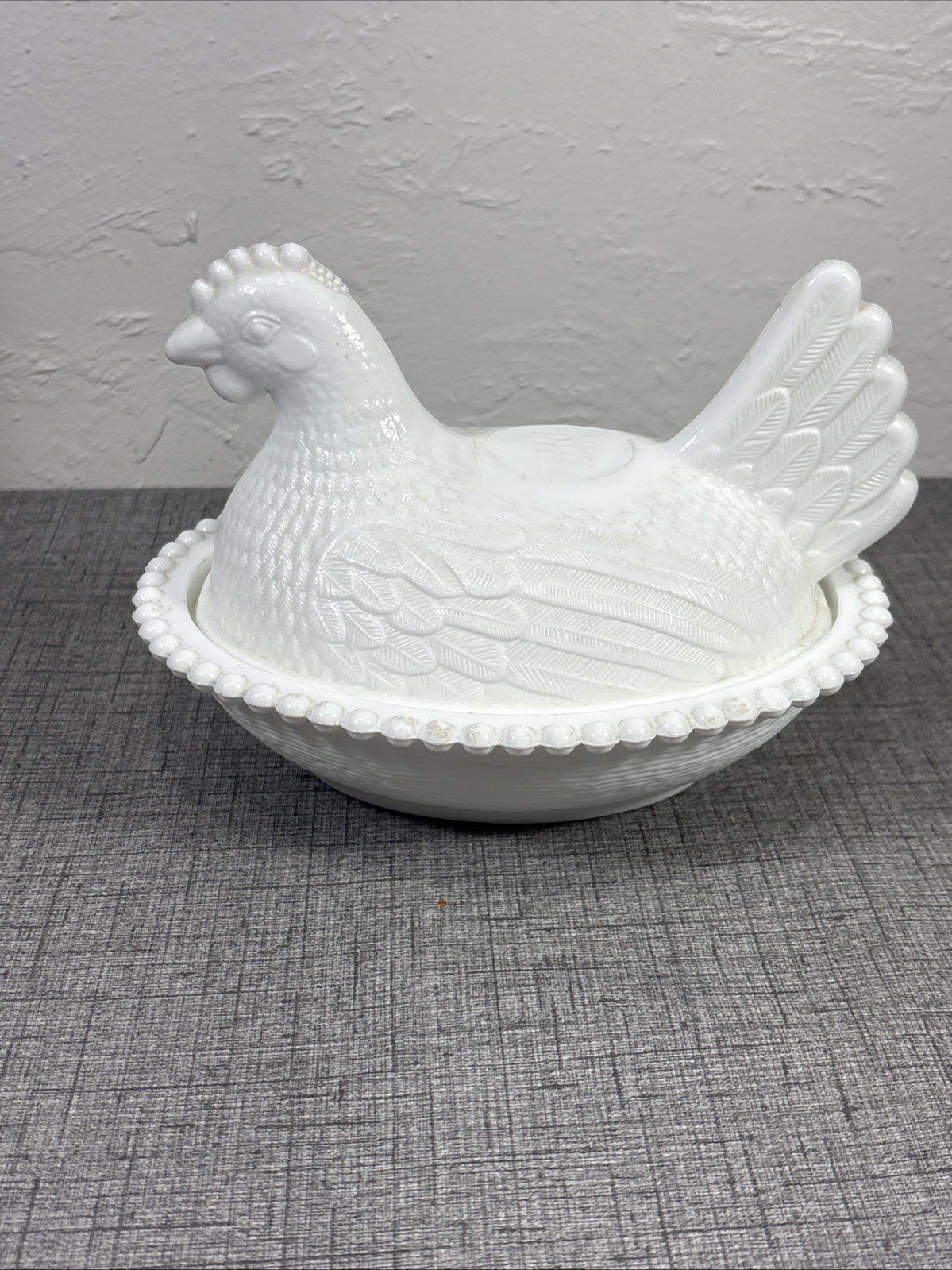 Vintage Indiana Glass Hen on Nest White Milk Covered Chicken Candy Dish 7”