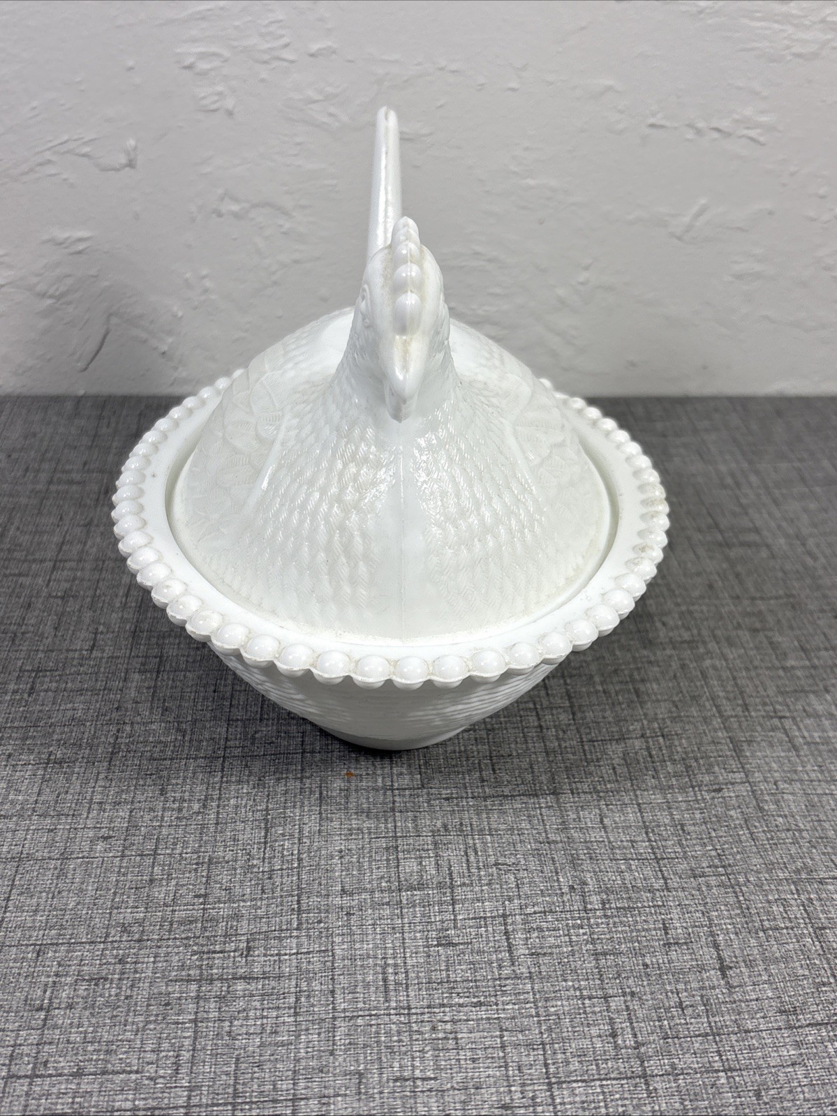 Vintage Indiana Glass Hen on Nest White Milk Covered Chicken Candy Dish 7”