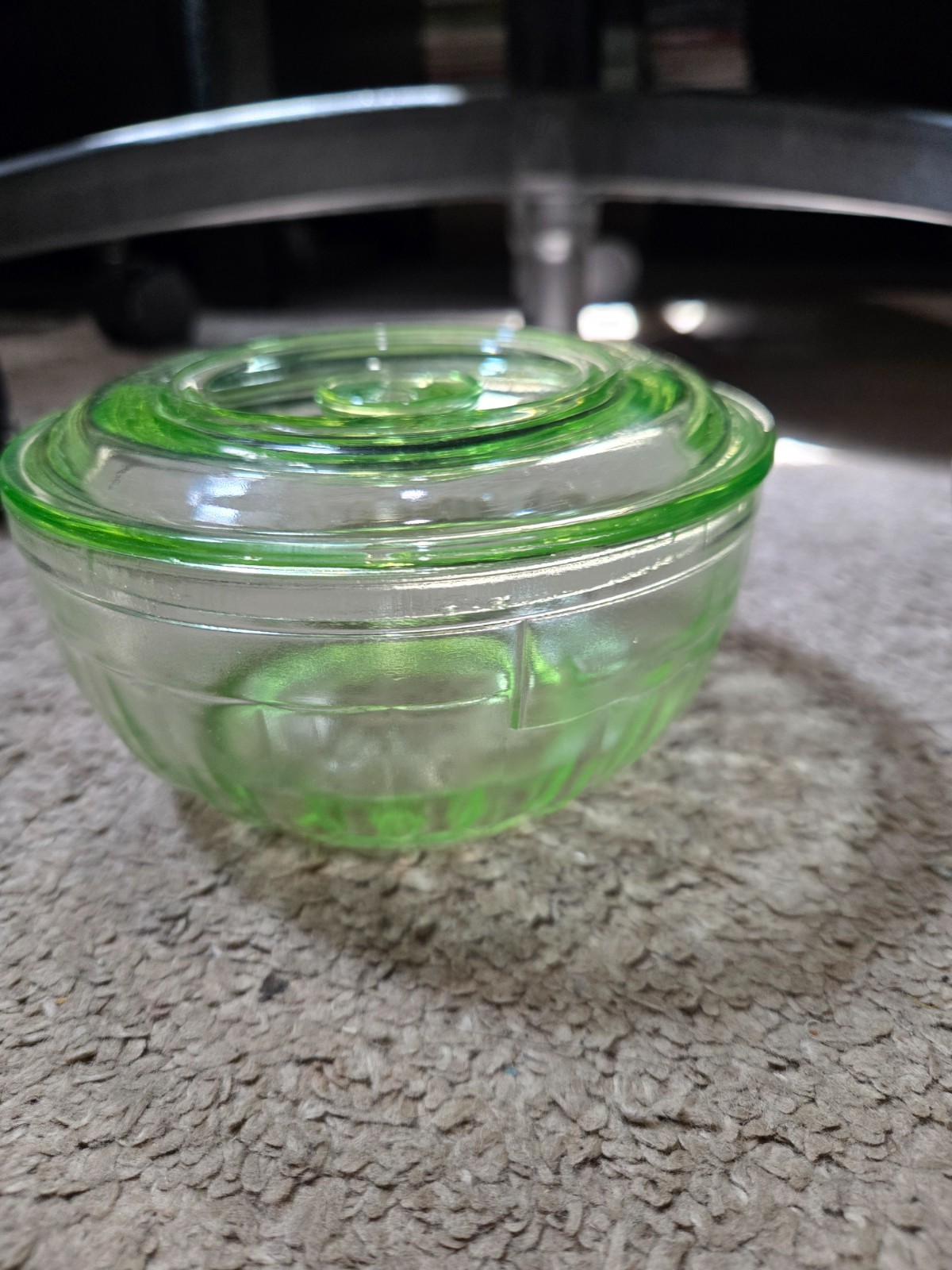 Antique Anchor Hocking Uranium Vaseline Glass Dish with Lid 5.5×3 Inches