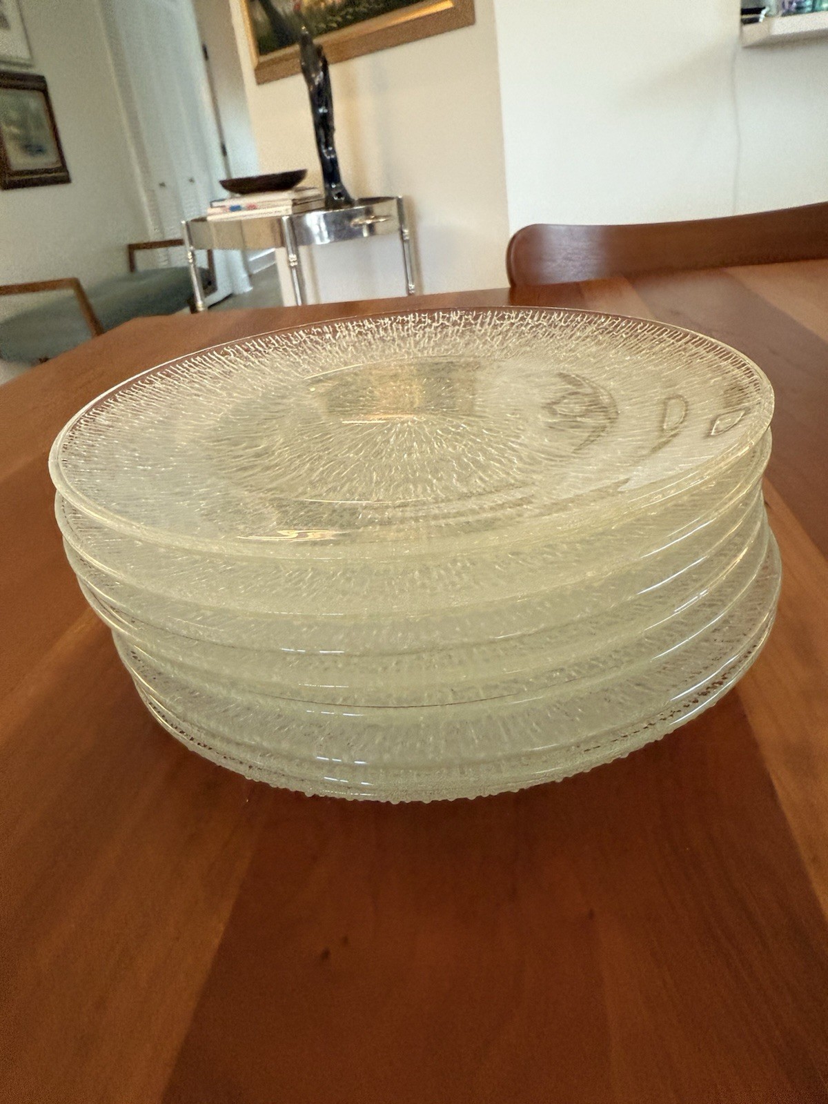 Set 8 Scandinavian Mid-Century Ice Glass Plates, 7.5″