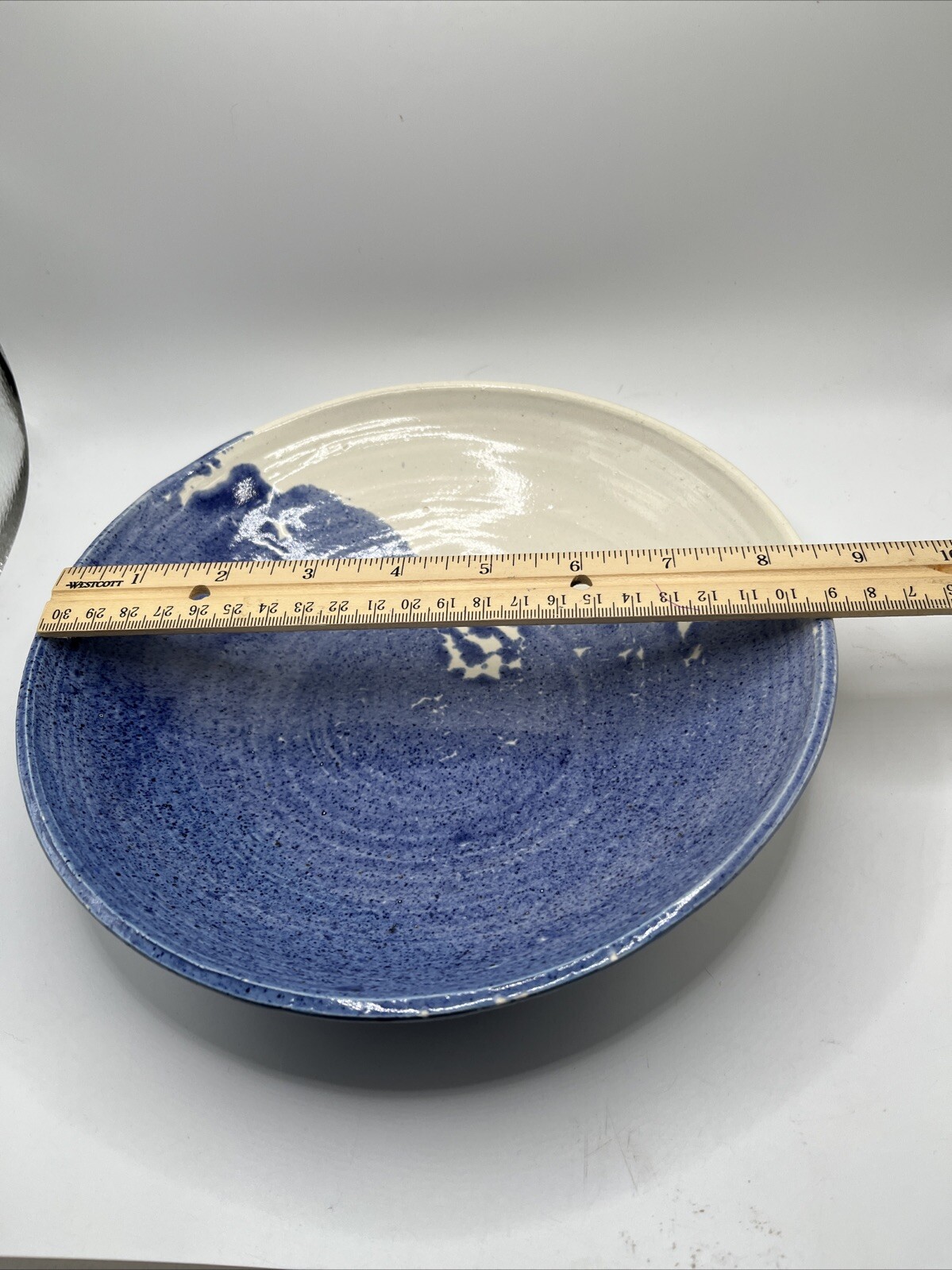 Hand Thrown Pottery Dish Blue And White Signed