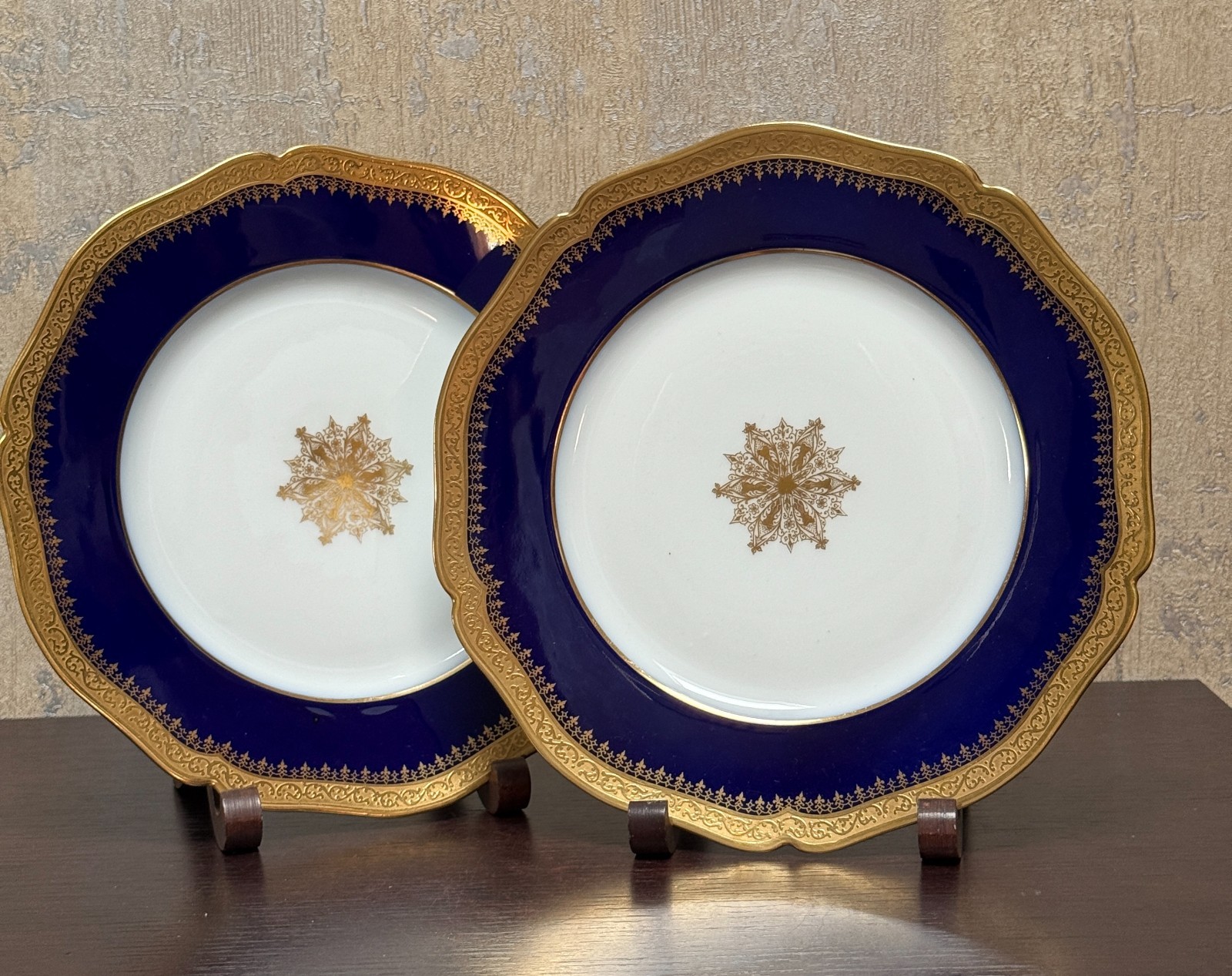 Antique D&C Limoges France Plate 9.75″ Cobalt Blue Gold Higgins & Seiter NY