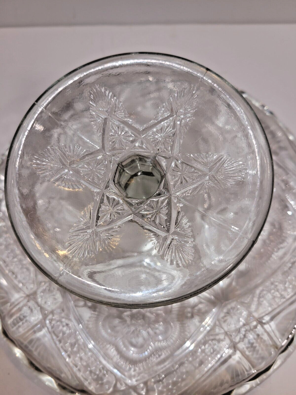 Antique Indiana Glass 1905-20 Cake Pie Pedestal Stand EAPG Rayed Flower 9.5″