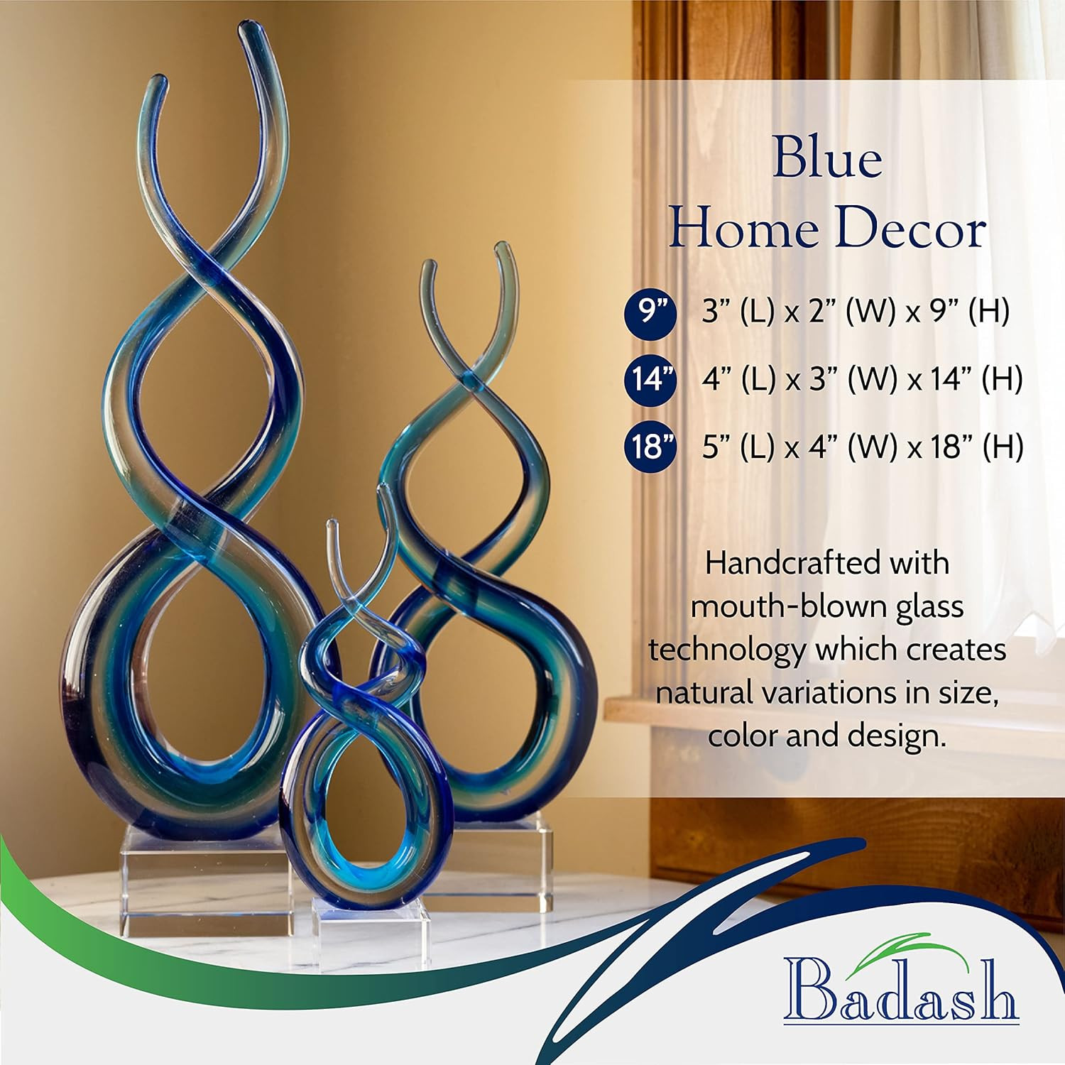 Murano Style Deep Blue Sea Art Glass Centerpiece H20