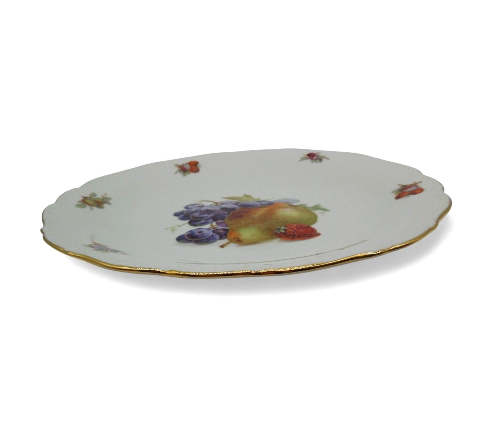 Vintage Schumann Bavaria Germany Fruit Plate Gold Trim Decorative Platter 12″