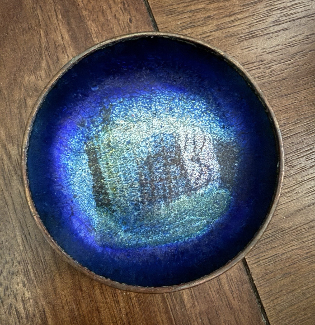 Vintage Bjørnstad Norway Blue Enamel on Copper Art Dish Mid-Century Scandinavian