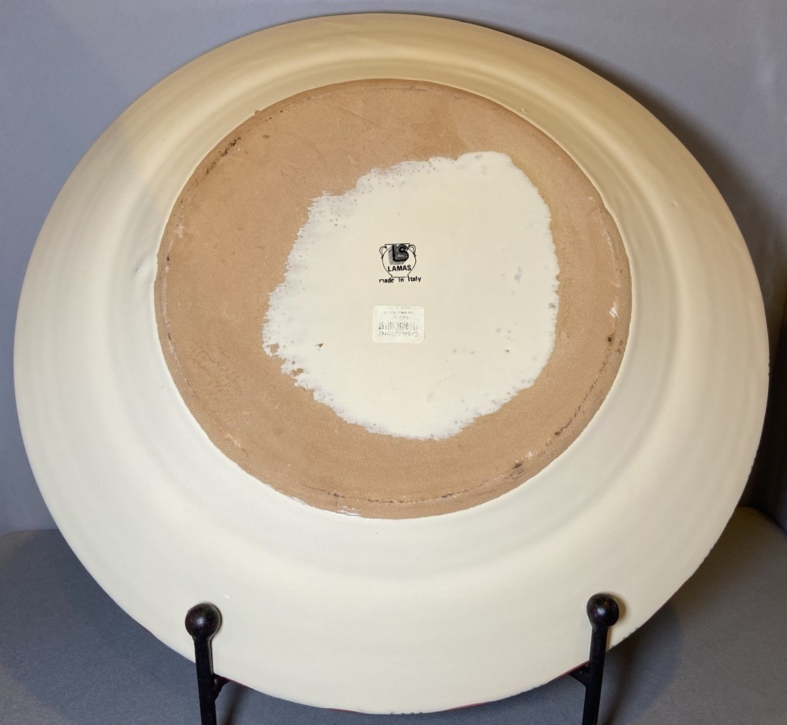 Crate Barrel Lamas Hand Painted Round Floral Terracotta Pottery Platter Italy 14