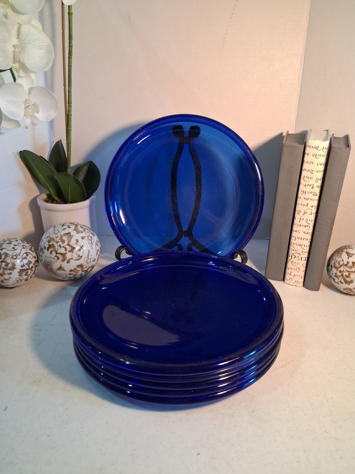 Vintage Arcoroc France Cocoon Cobalt Blue Glass Dinner Plates Set of 6 MCM