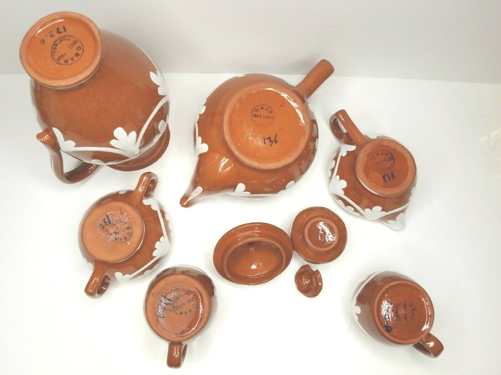 15 Pc Obar Terra Cotta Plates Teapot Pitcher Bowl Cream Cup Cruz Legue Portugal