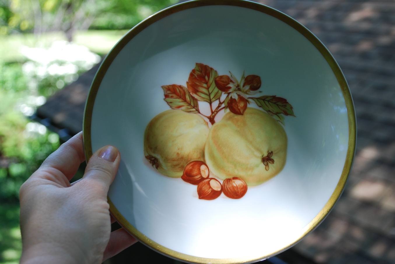 Vintage Set 2 DECORATIVE PLATES/ PEACH & APPLE Bavaria Jaeger Germany Porcelain