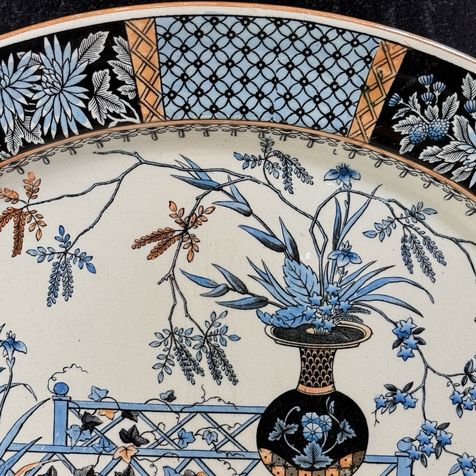 Antique Copeland Spode Transferware KEW Oval Platter 15″ Aesthetic Movement Blue