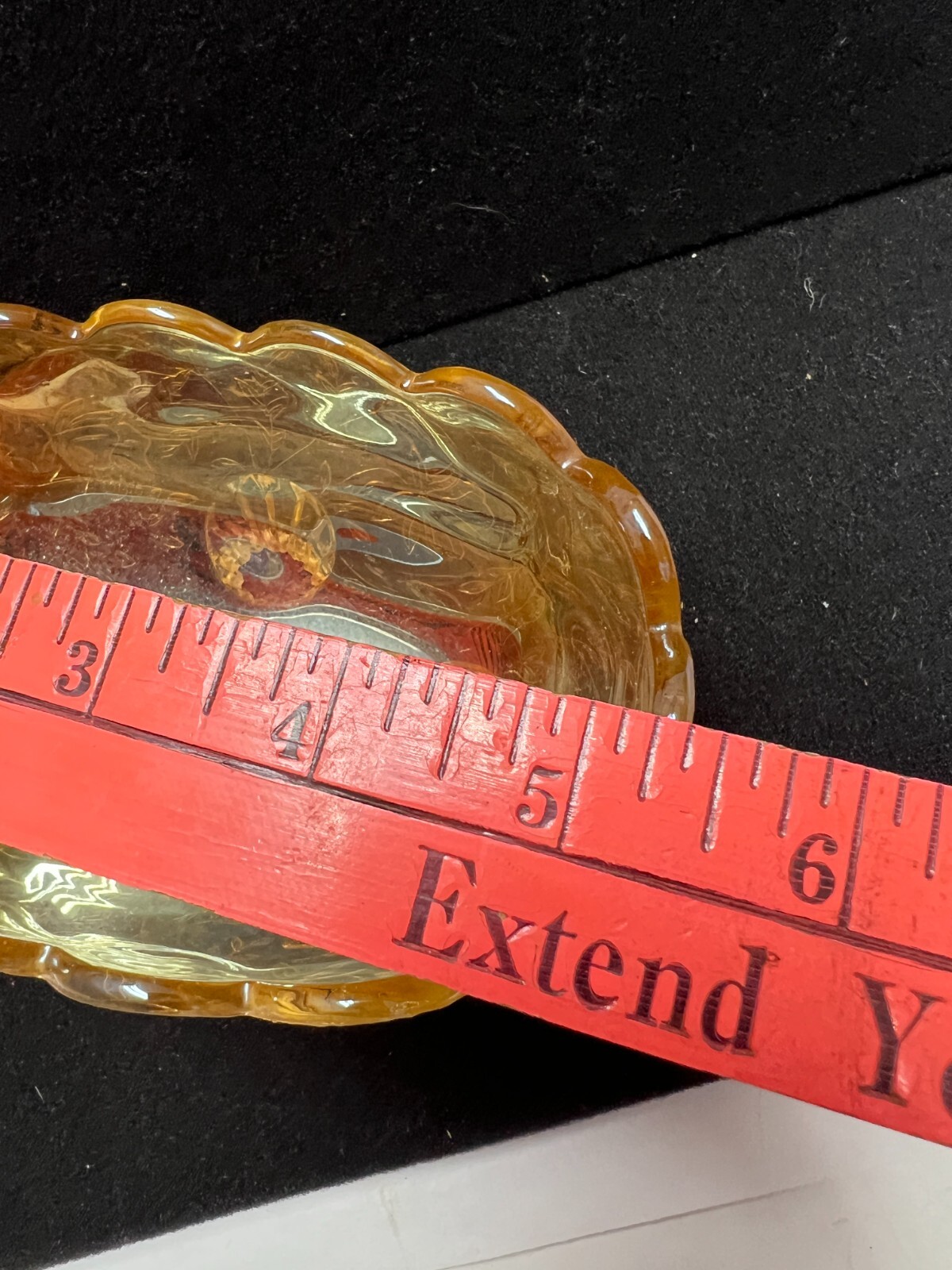 Vtg Jeanette Flora Amber Iridescent Carnival Glass Small Candy Dish bowl 4 feet