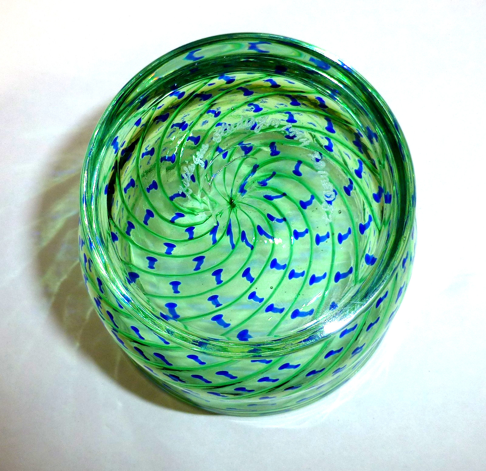 Vintage Zellique art glass bowl swirl blue green signed 1994