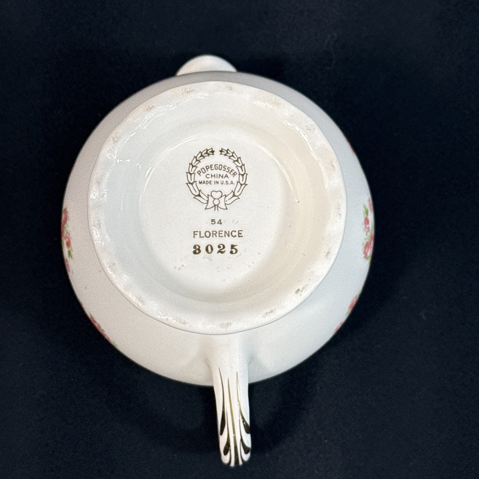 Pope Gosser FLORENCE Creamer & Sugar Pink Rose Garland Scalloped Gold Edge 1944