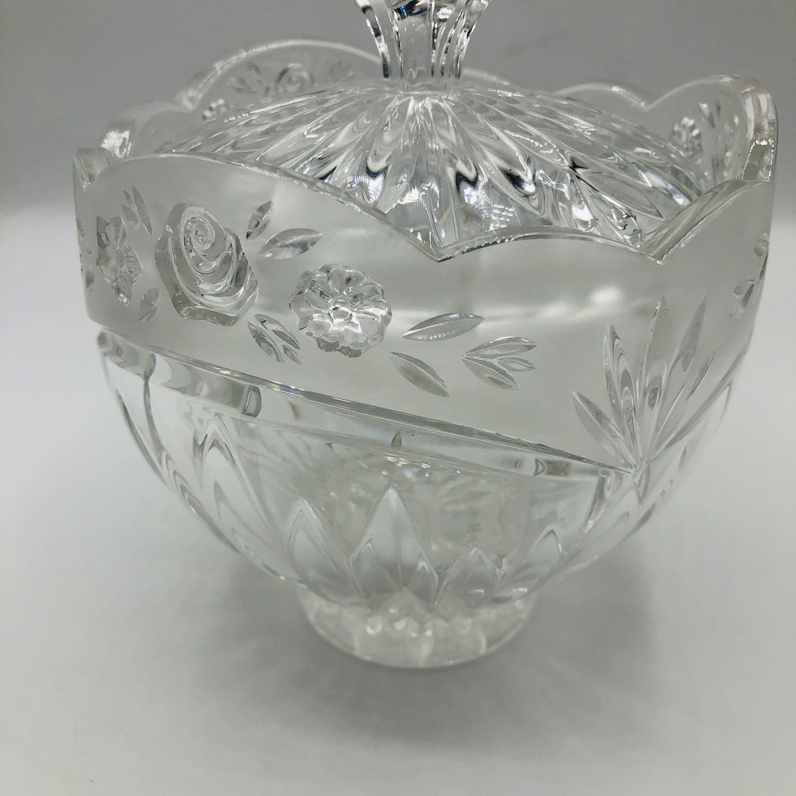 Vintage Clear & Frosted Glass Covered Candy Dish with Lid