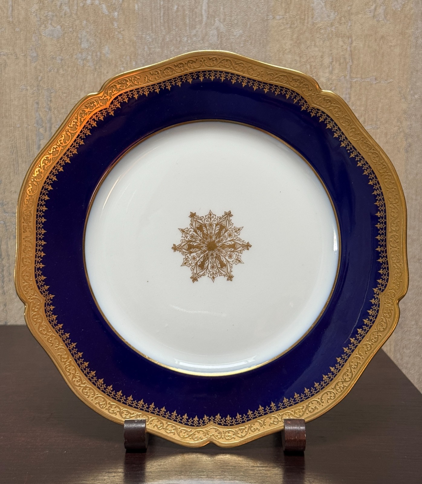 Antique D&C Limoges France Plate 9.75″ Cobalt Blue Gold Higgins & Seiter NY