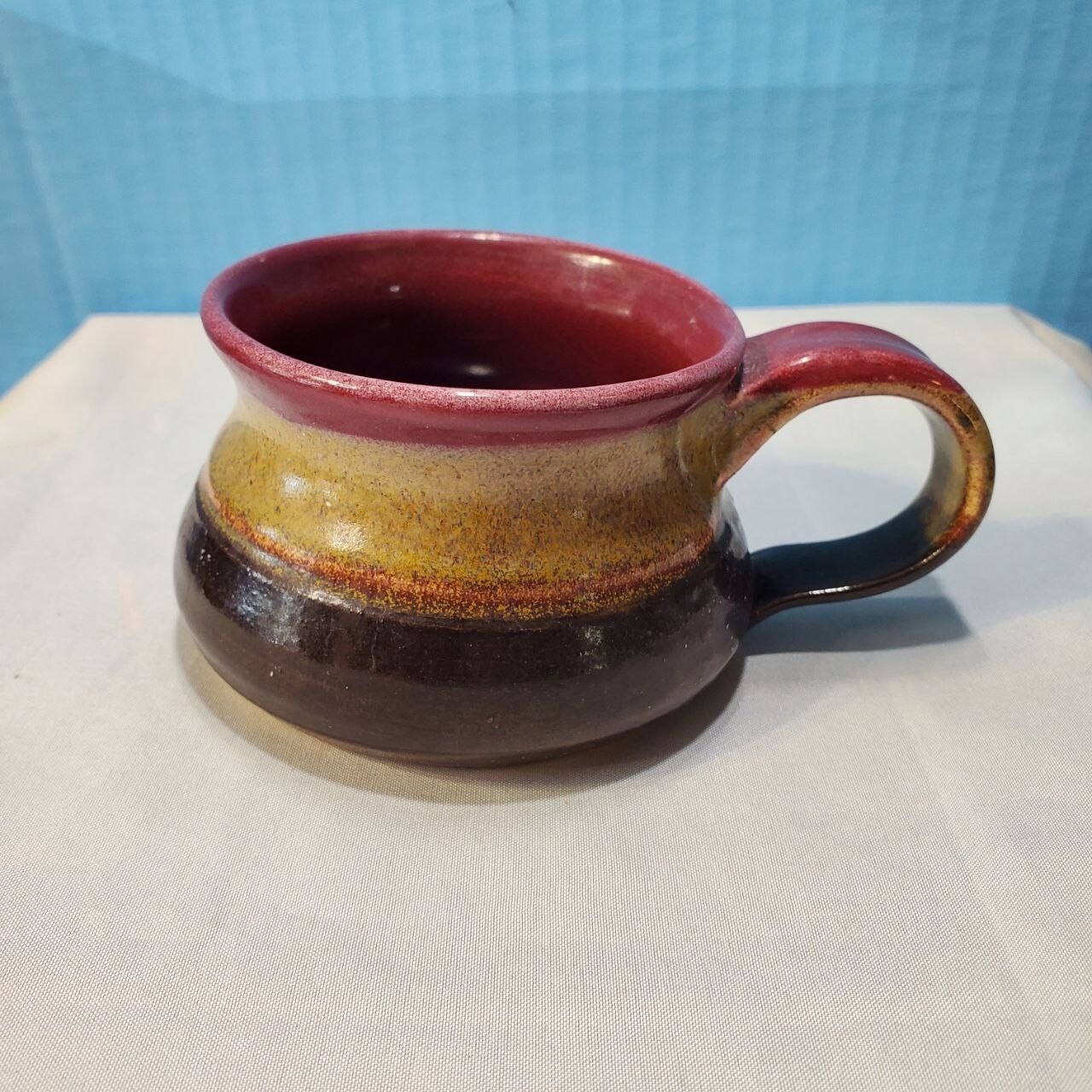 Art Pottery Small Cup Brown Burgundy Glaze Signed Stoneware Charlie Imbaden